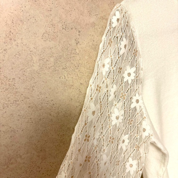 NANETTE LEPORE XL WOMENS WHITE GOLD EMBROIDERED FLOWERS LIGHTWEIGHT SWEATER - Picture 5 of 6